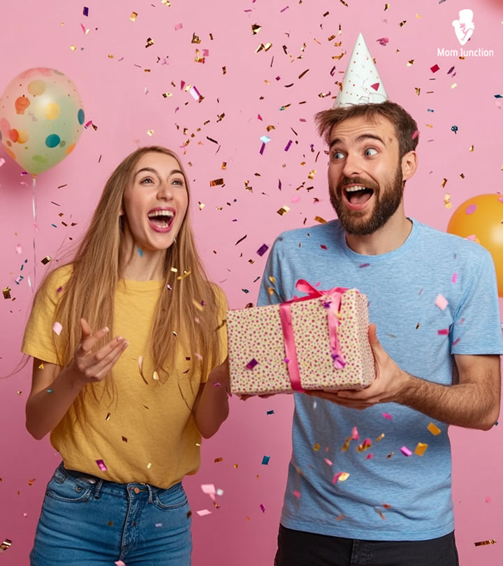 Women giving some Birthday Surprise To her husband