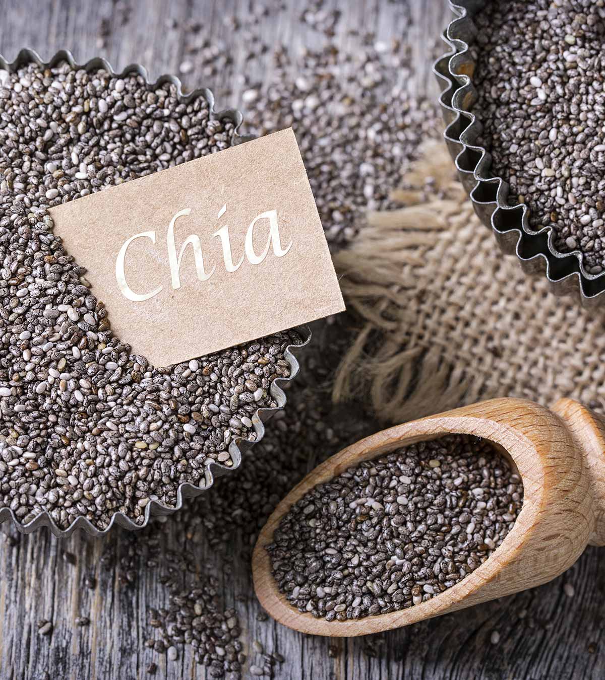 Chia seeds on different container