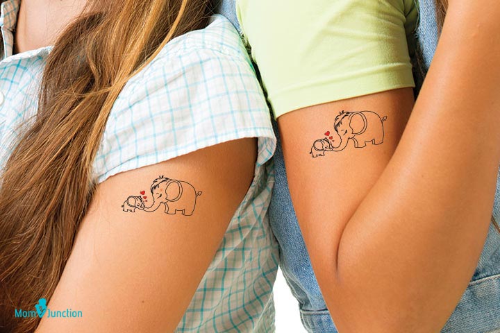Mother and Child Love Elephant Tattoo  Tiny Elephant Tattoos  Elephant  Tattoos  Crayon