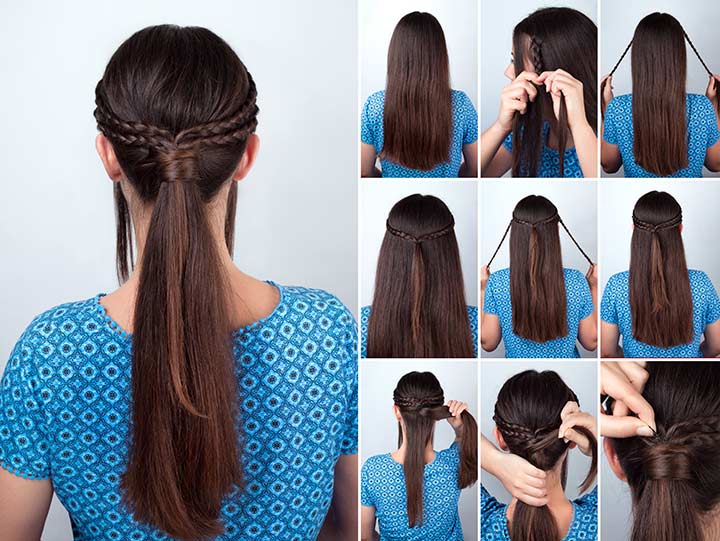 simple braid hairstyle tutorial.Easy hairstyle for long hair Stock Photo -  Alamy