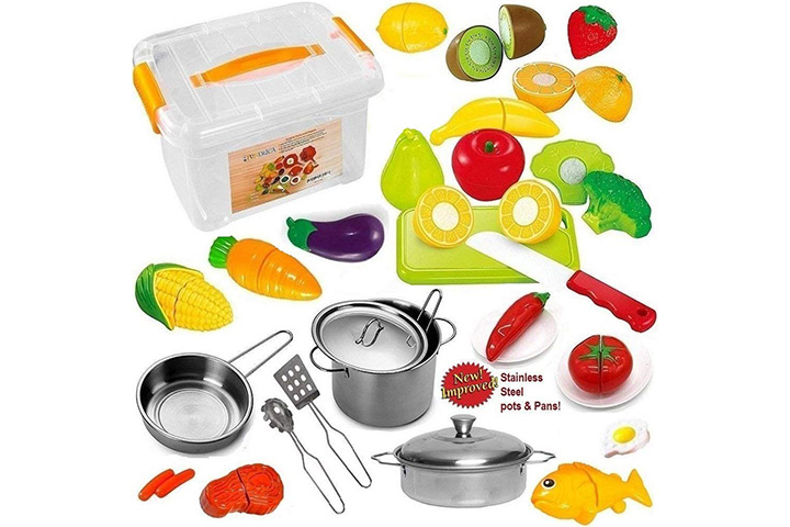 iPlay, iLearn Play Kitchen Accessories Set, Kids Cooking Toys, Toddlers  Pots Pans Playset, Pretend Chef Cookware Appliance W/ Utensils, Fake Food