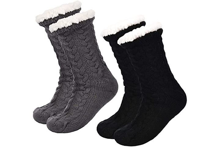 Slipper Socks for Women Grippers, Black Thick Lined Palestine
