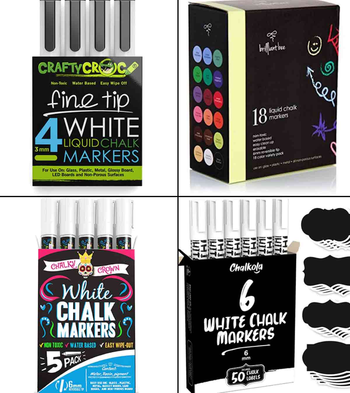 White Chalk Markers Fine Tip (4 Pack 3mm) - Wet & Dry Erase Chalk Pens for  Blackboard, Chalkboards, Windows, Signs, Glass, Bistro - 3mm Reversible