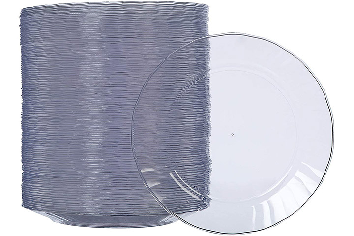 Perfect Settings Premium Clear Plastic Plates 100 Piece Set Elegant Disposable Heavy-Duty 6.25 inch Dessert or Salad Plates (Diamond Edge)