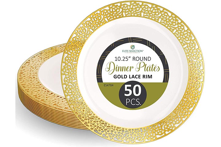 100pc. Plastic Party Plates White Gold Rim, 50 Premium 10.25in. Dinner  Plates and 50 Disposable 7.5in. Dessert Plates