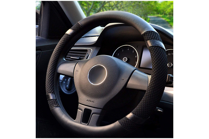 Hand crafted leather steering wheel cover - Natural Tan