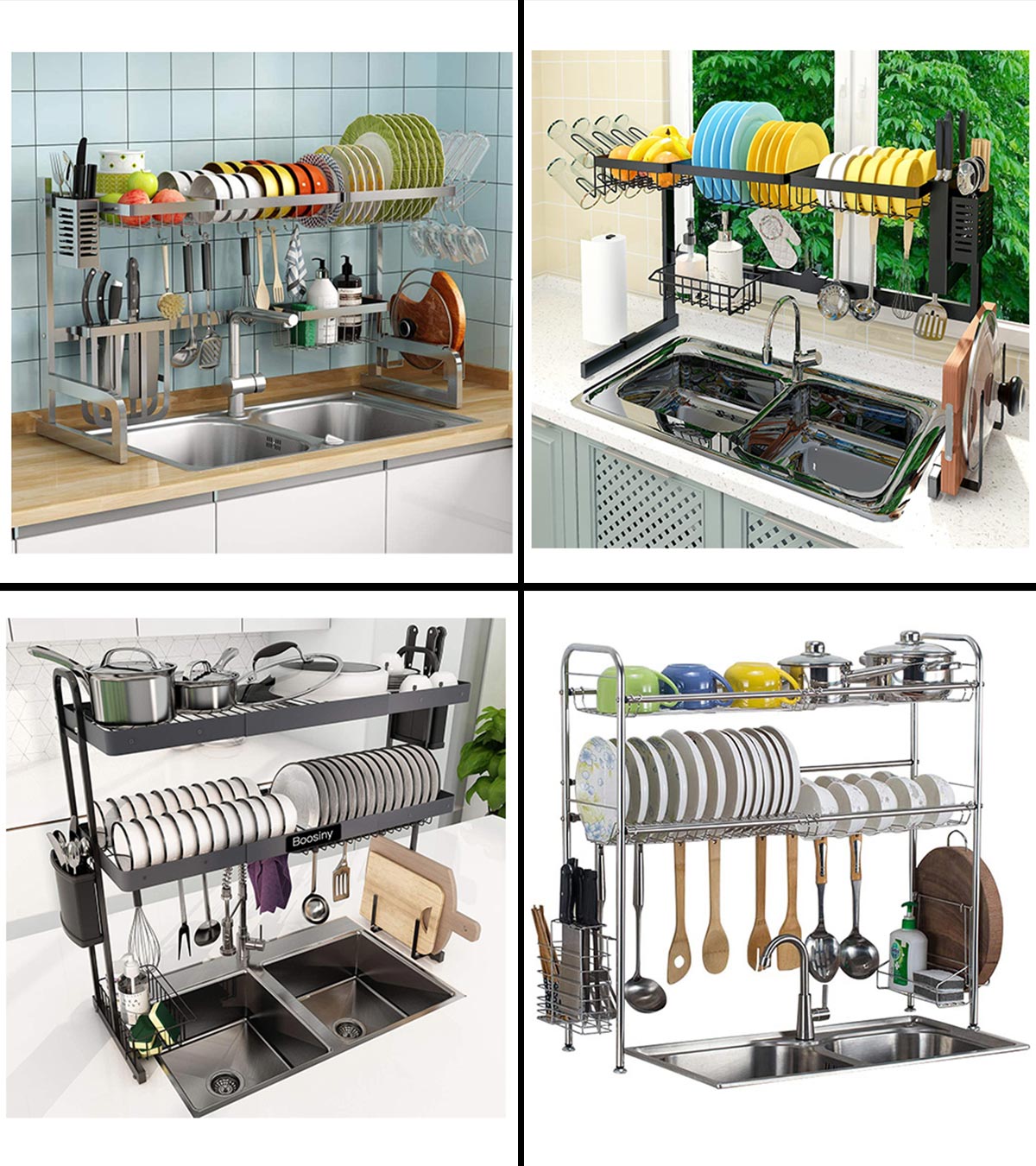 VNKZI Over Sink Dish Drying Rack, 2 Tier Stainless Steel Storage Adjustable  Length (25.98''~36.61'') Kitchen Rack, Multifunctional Expandable Counter