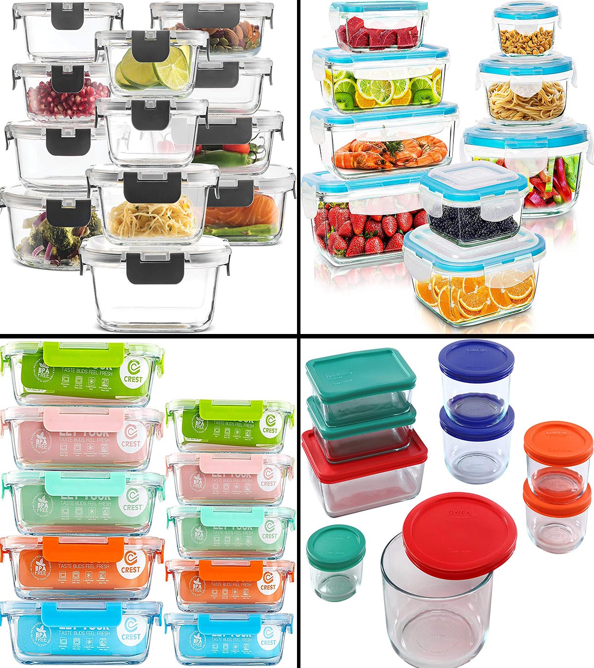  C CREST Glass Meal Prep Containers 2 Compartment Set