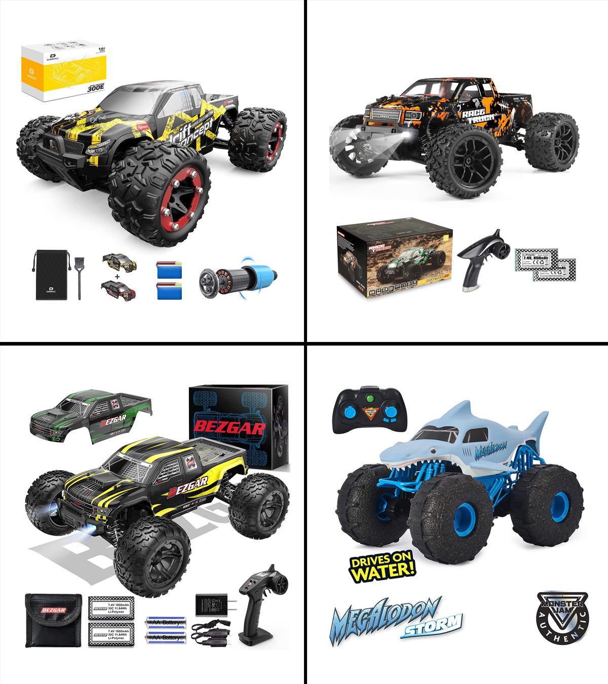 1:16 Scale 4X4 RC Trucks by BEZGAR - All Terrain, Waterproof, High Speed  Electric Remote Control Cars with Upgrade Chassis and Two Batteries