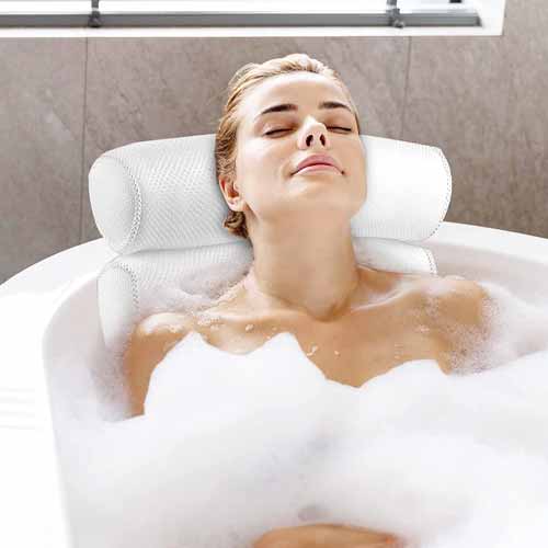 Bath Pillow for Tub Neck Back Support: Soft Bathtub Pillows with 4D Air  Mesh and Non-Slip Suction Cups - Luxury Relaxing Spa Headrest Washable for