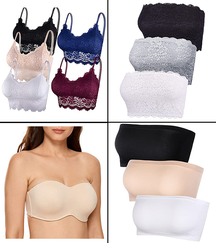 Plus Size Strapless Bra Bandeau Tube Removable Padded Tops Women