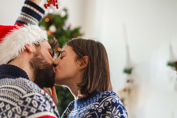 Kiss moment with my love in a special Christmas day. Celebrate New
