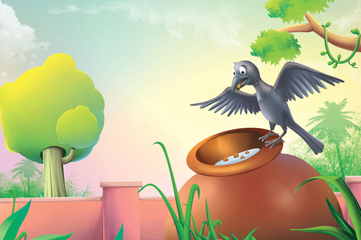 Thirsty crow story coloring page for kids 11