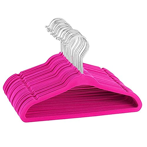 Zober Velvet Kids Hangers for Closet - Pack of 50 Non Slip Childrens Hangers  for Shirts, Pants & Dresses w/Swivel Hook - Durable Kids Clothes Hanger  w/Notches - Small Hangers - Pink