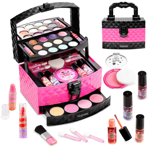 Pretend Makeup for Girls Kids Children, Safe& Non-Toxic Play Beauty Toy Set  Salon Toy Kit Jewellery Cosmetics Kits Set with Portable Case Girls Toys