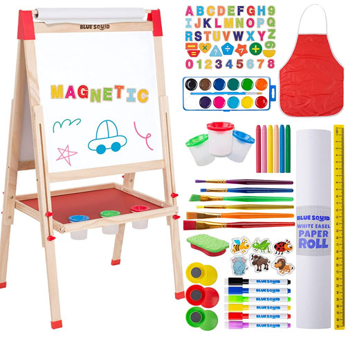 Rundad Kids Easel Including 100+ Accessories, Double Sided Wooden Ease