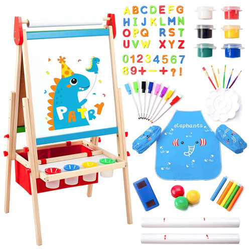 Crayola Kids Mini Dual Sided Wooden Art Easel w/ Chalkboard & Dry Erase  Supplies