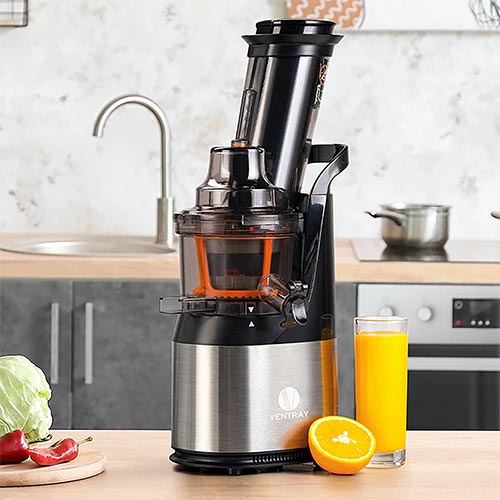 Elite Gourmet Compact Masticating Cold Press Slow Juicer, Black