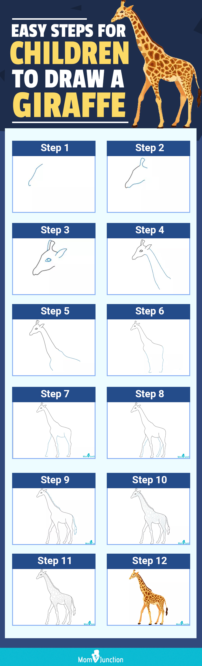 how to draw a cute giraffe step by step