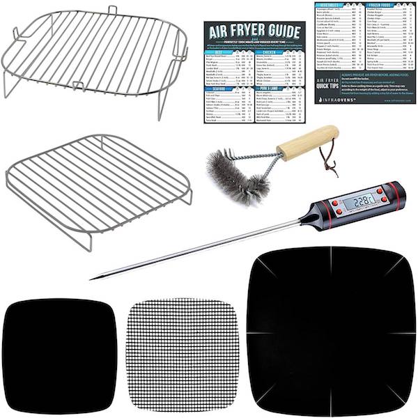  Air Fryer Accessories Compatible with Cosori, Chefman, Philips,  Dash, Emeril Lagasse, Bella, Comfee, Nuwave® + More, Air Fryer Rack, Air  Fryer Cheat Sheet Guides, Air Fryer Liners and Cleaner Brush 
