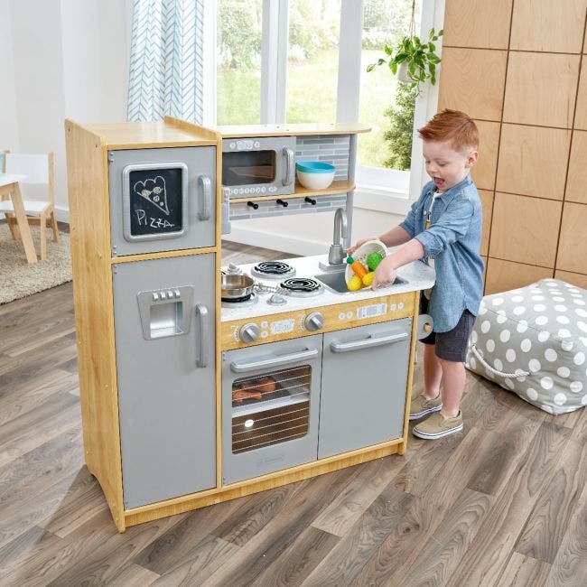 ROBOTIME Wooden Kitchen for Kids Play Kitchen, Toy Kitchen Set for Toddlers  Kitchen Playset with Plenty of Play Features, Gift for Girls Boys Ages 3+