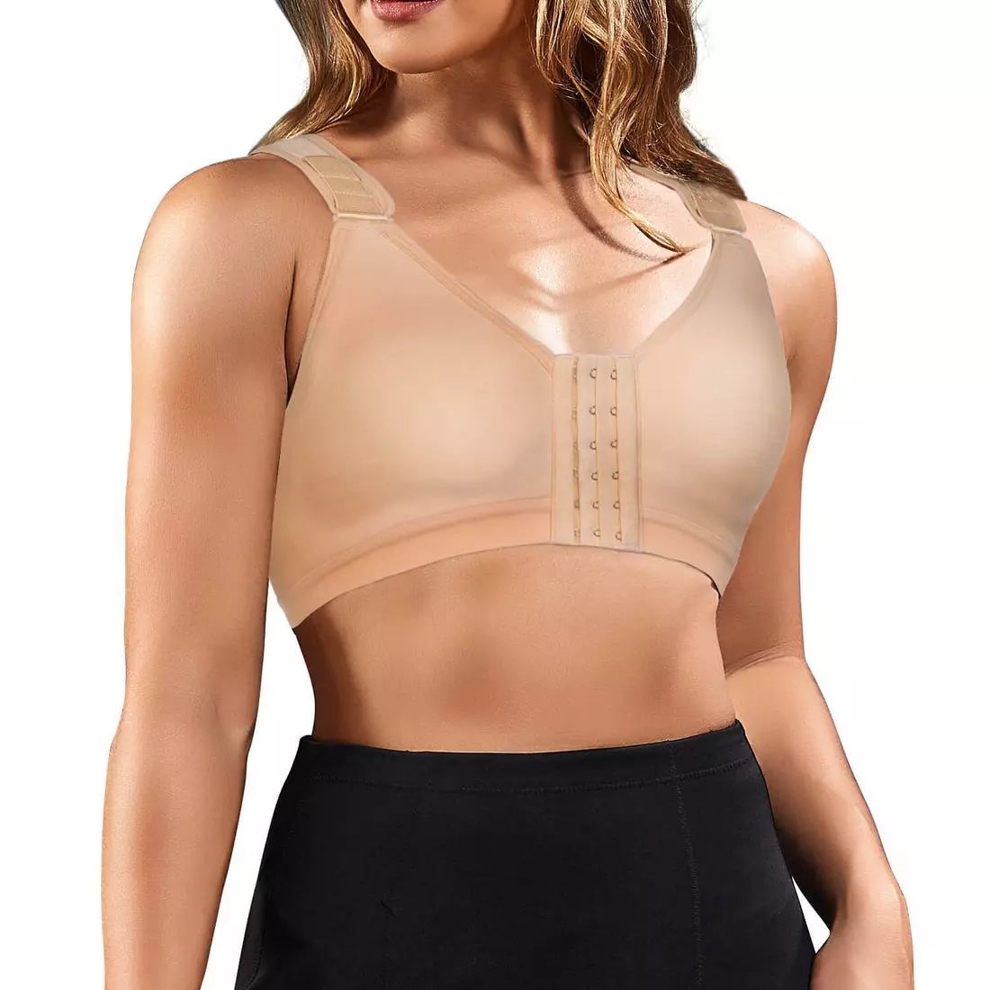 Leonisa Post Surgery Wireless Bra with Front Closure - Posture Corrector  Surgical Bras Beige at  Women's Clothing store