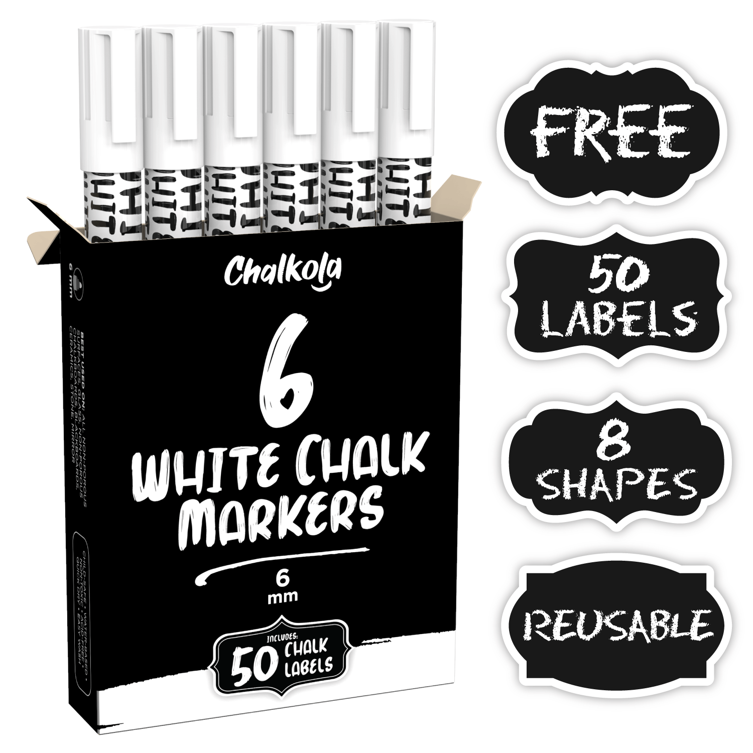 Liquid Chalk Markers for Blackboard - Set of 10 Washable Chalk Pens for  Chalkboard Signs Windows Glass Black Board-24 Chalkboard Labels Included -  6mm