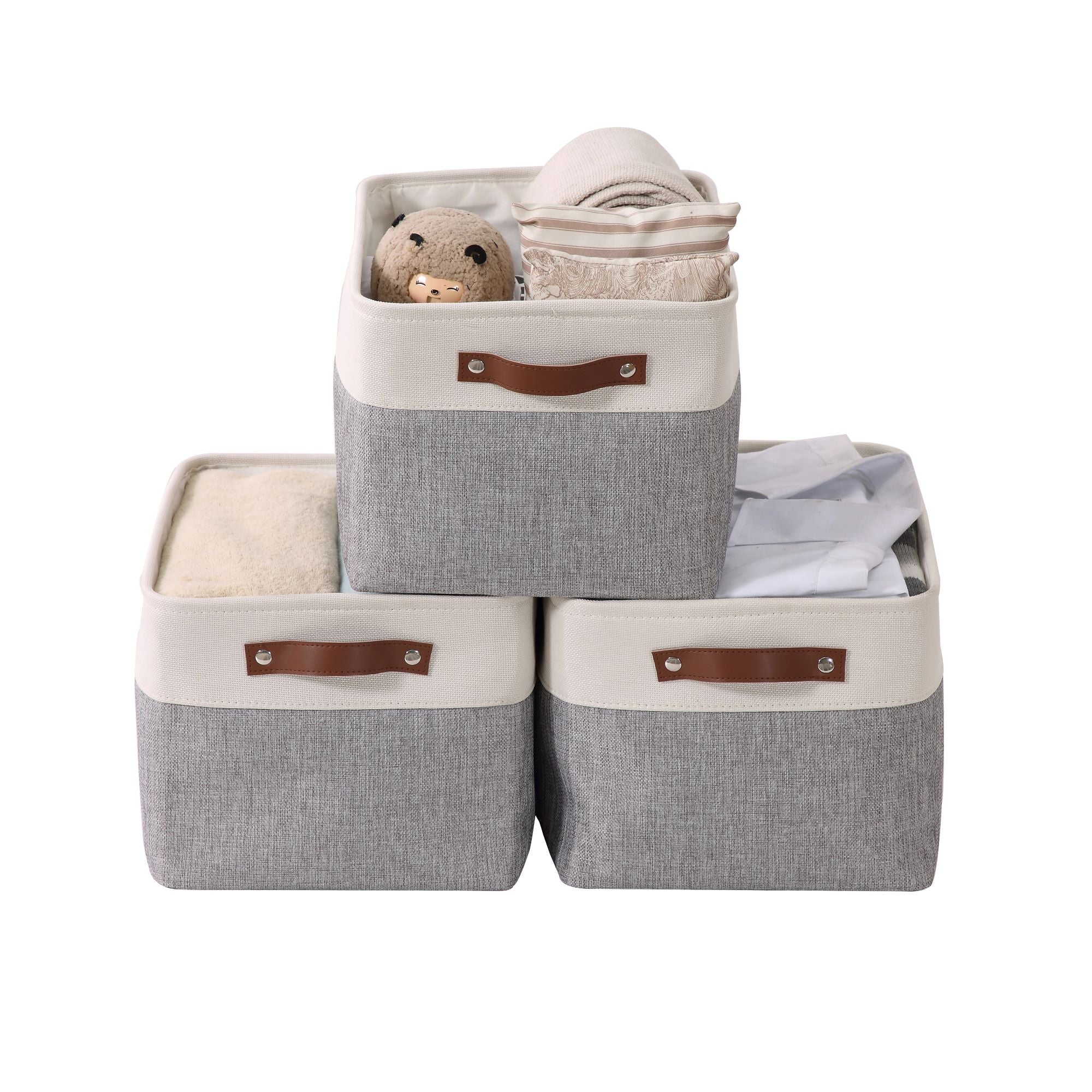 FHSQX Clothes Storage Bins,Foldable Clothing 36L-15.7x11.8x11.8, Beige