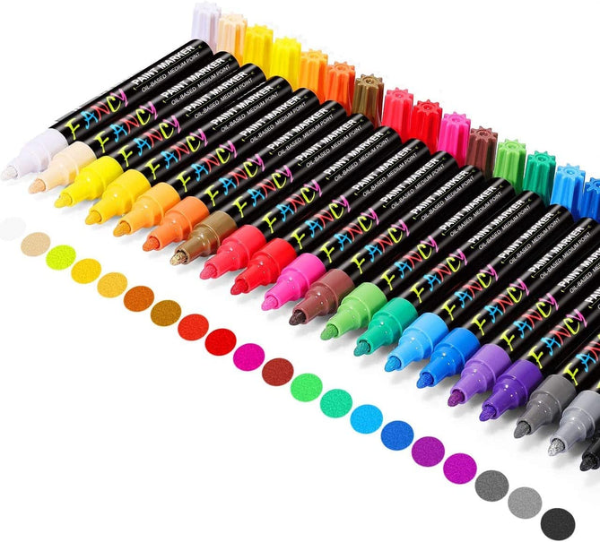  Shuttle Art Paint Pens, 30 Pack Acrylic Paint Markers with 15  Extra-Fine and 15 Fine Tip, Low-Odor Water-Based Quick Dry Paint Markers  for Rock, Wood, Metal, Plastic, Glass, Canvas, Ceramic 
