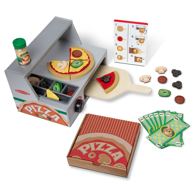  TOP BRIGHT Pizza Toys, Kids Play Food Wooden Pizza Making Toy  Set with Toppings & Oven, Pretend Play Kitchen Cooking Playset : Toys &  Games