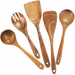 Ideaolives Wooden Spoons for Cooking, Kitchen Utensils Set of 5 Uncoated  Solid Hardwood Spatulas, 100% Natural Non-stick Non-toxic Cooking Utensils