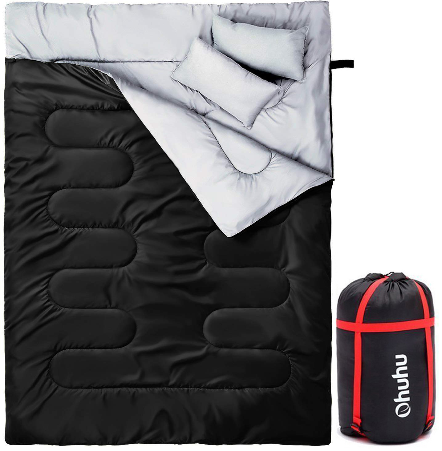 Double Sleeping Bag, Ohuhu Sleeping Bags for Adults with 2 Pillows 2 Person  Sleeping Bag for Kids Waterproof Cold Weather Sleeping Bags for Family
