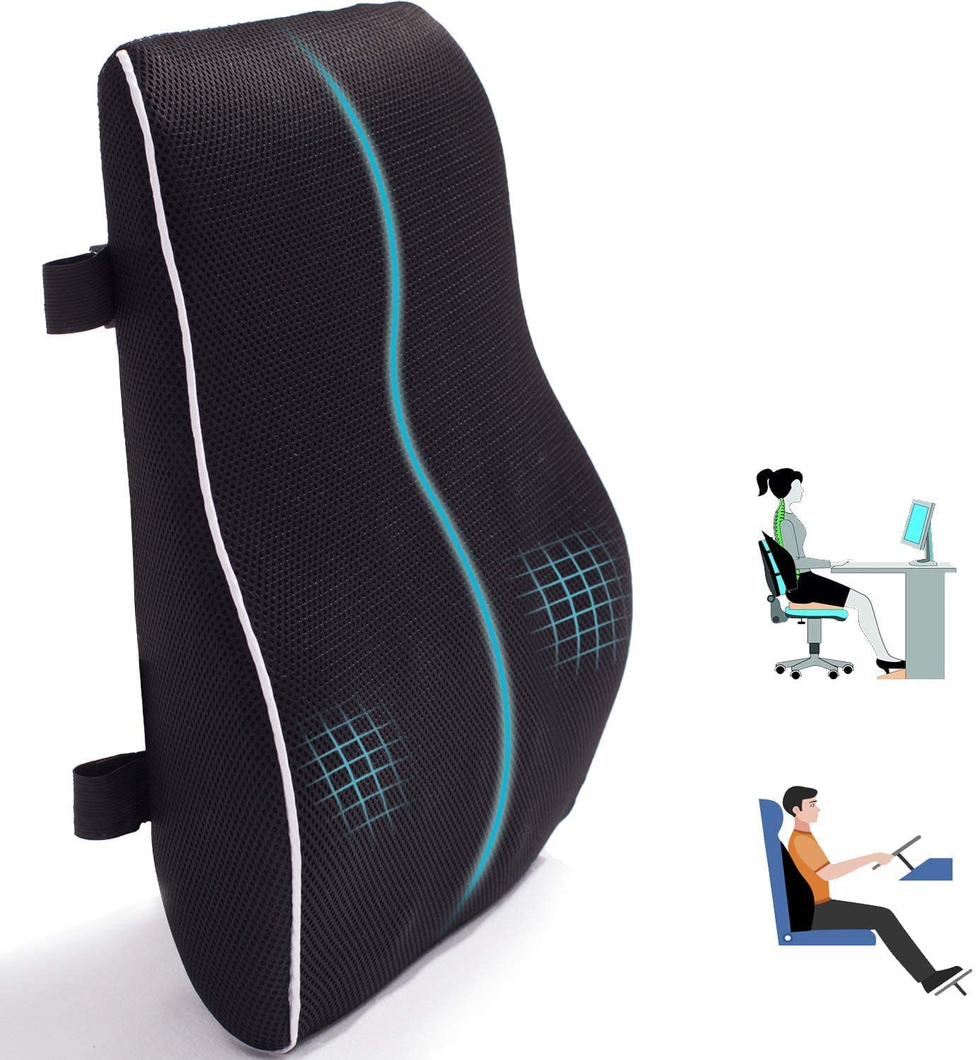  Cushion Lab Extra Dense Lumbar Pillow - Patented Ergonomic  Multi-Region Firm Back Support for Lower Back Pain Relief - Lumbar Support  Cushion w/Strap for Office Chair, Car, Sofa, Plane - Grey 