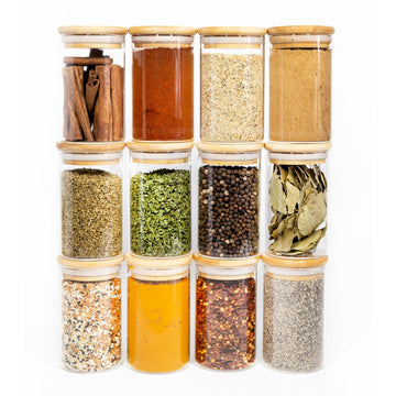 Le'raze Glass Spice Jars with Label Set, Bamboo Lids & Funnel - Kitchen  Airtight Storage Jars with Lids - Spices and Seasonings Sets Organizer