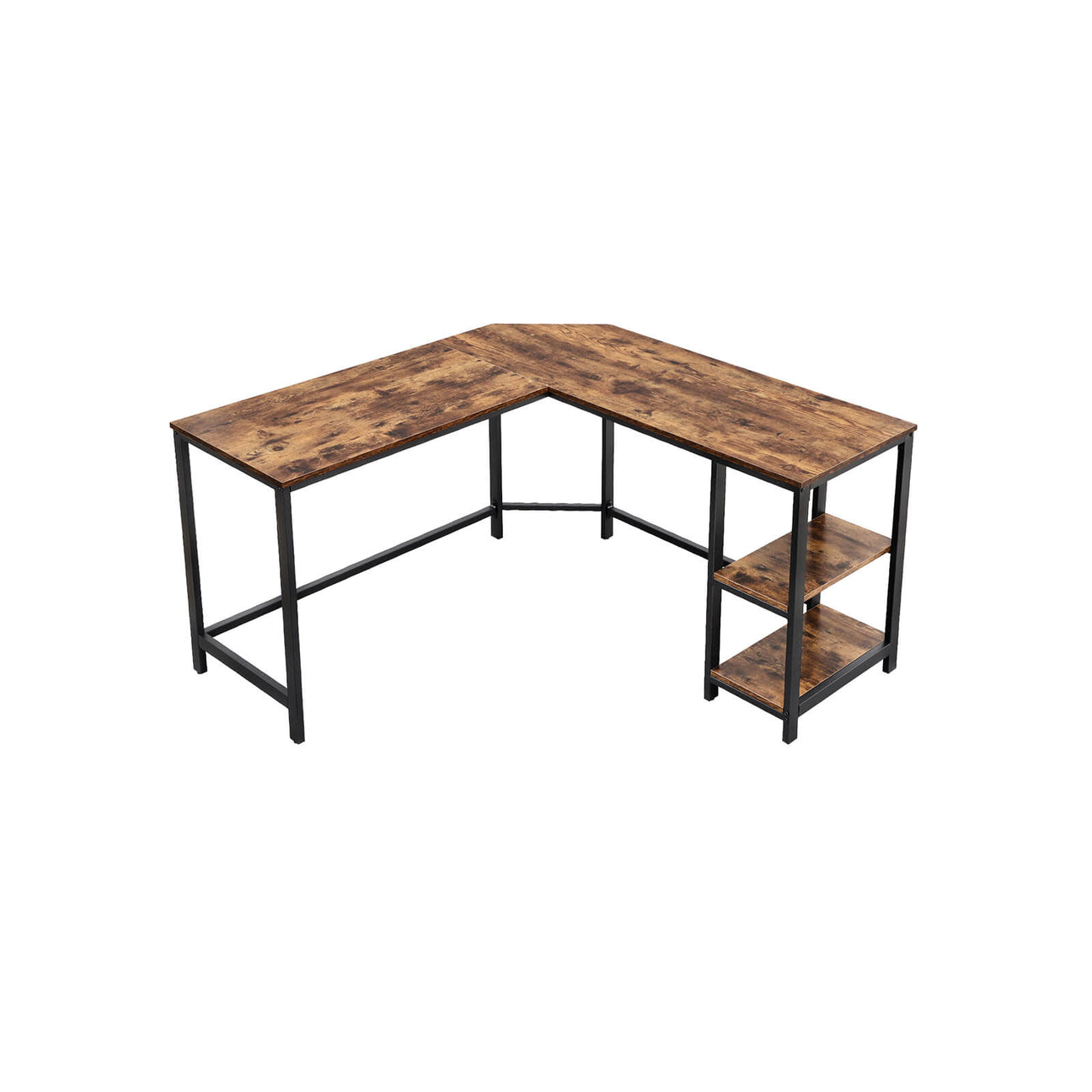 FATORRI L Shaped Computer Desk, Industrial Office Desk with Shelves, Rustic Wood and Metal Corner Desk for Home Office (Rustic Oak, 59 inch)