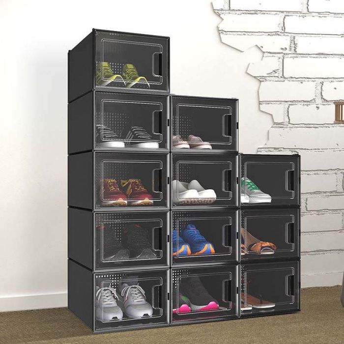L/XL Foldable Shoe Storage Box Clear Plastic Stackable Sneaker Closet  Organizer